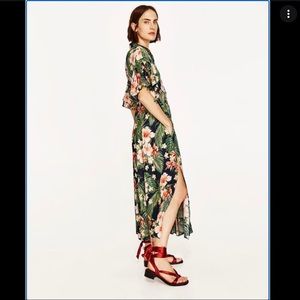 ZARA maxi midi dress tropical floral print L